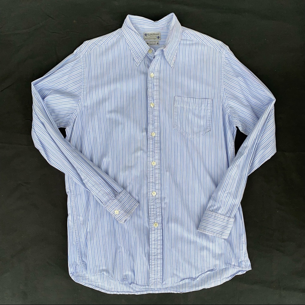 LUCKY BRAND‎ Men's M Blue/White Striped LS BF Cotton Shirt